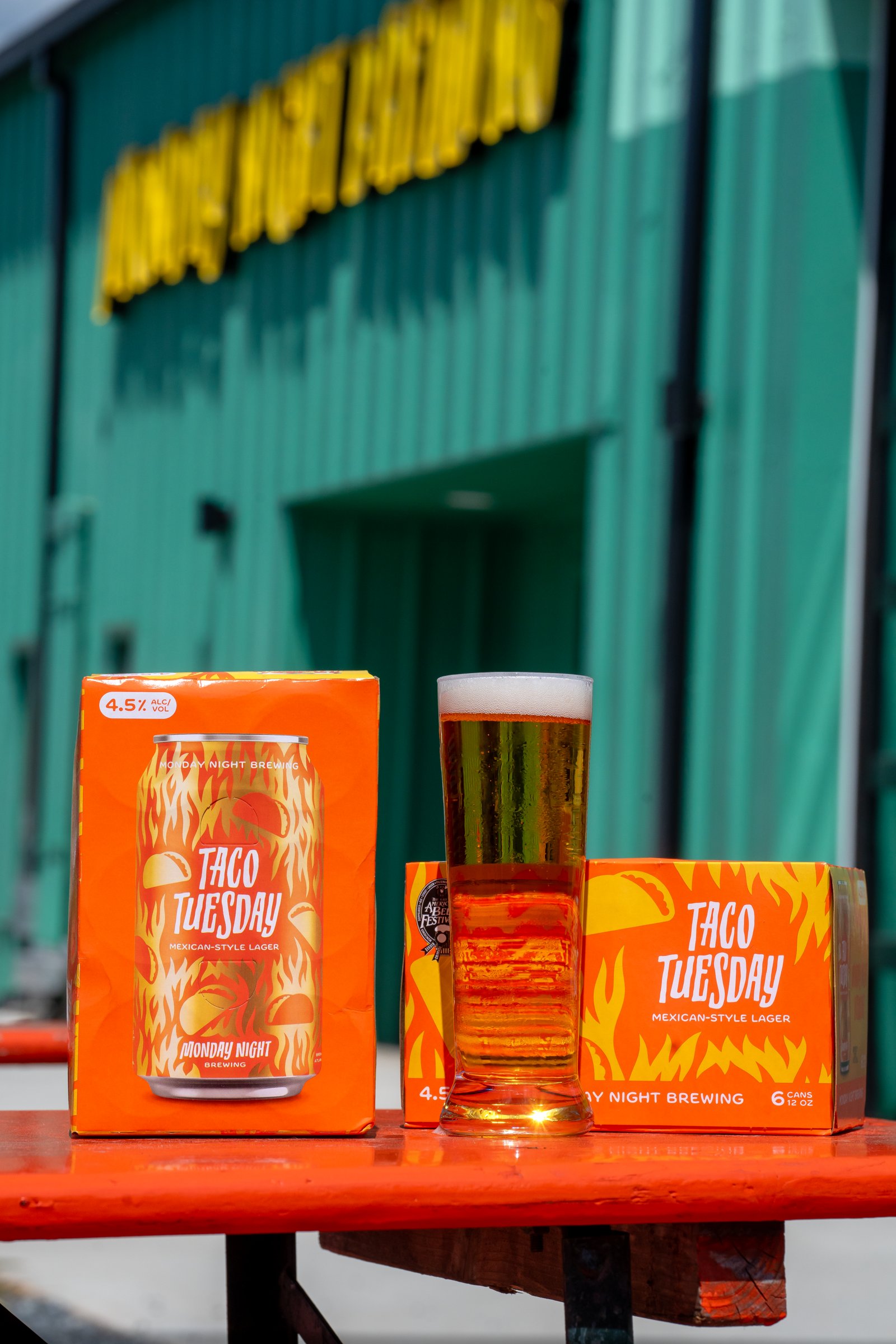 Taco Tuesday carton on a taproom table