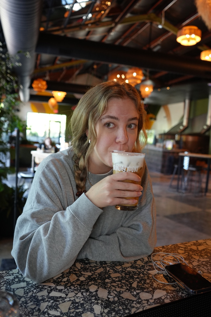 Kelsey enjoying a coffee at The Grove