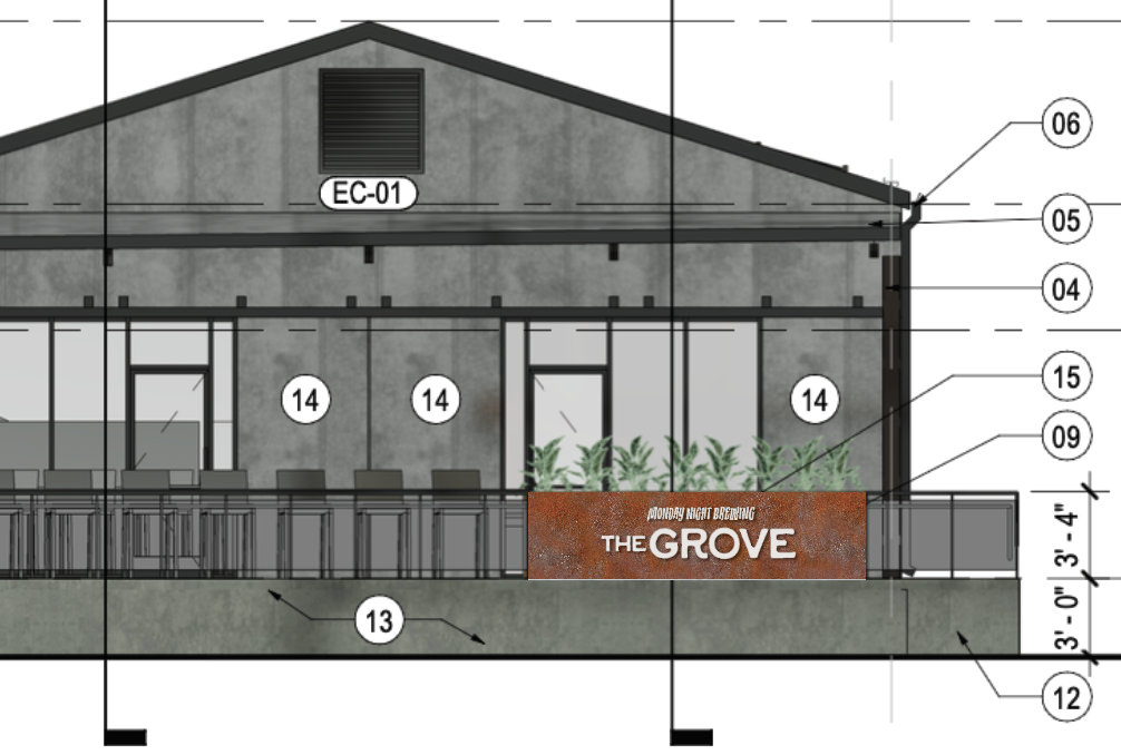 Final logo overlaid on building blueprint